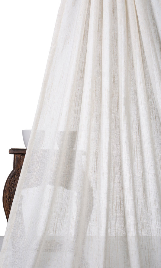 Linen Texture Plain Sheer Curtain Panels (Ivory/ Off White)