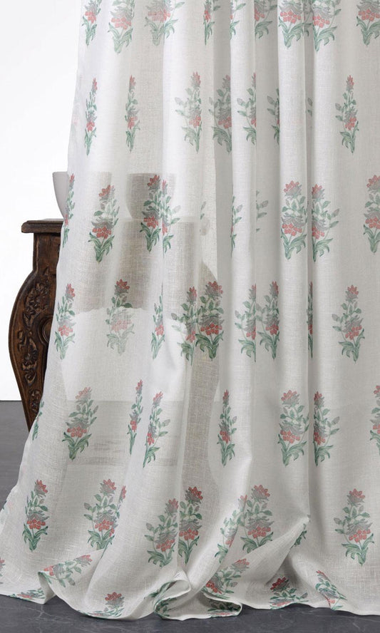 Sheer Floral Curtains (White/ Red/ Green)