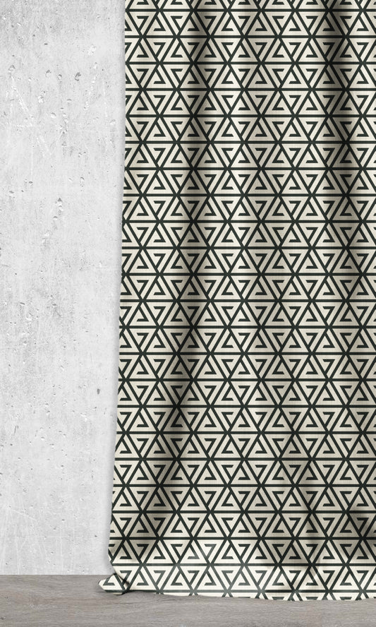 Geometrical Patterned Curtains/ Drapes (Black/ Ivory)