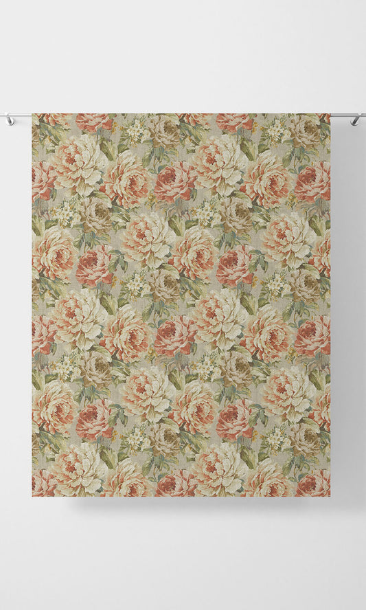 Country Floral Home Décor Fabric By the Metre (Green/ Red/ Brown)