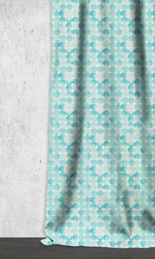 Printed Draperies (Eggshell White/ Turquoise Blue)