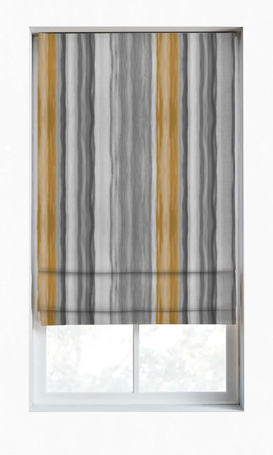 Dimout Striped Home Décor Fabric By the Metre (Grey/ Mustard Yellow)