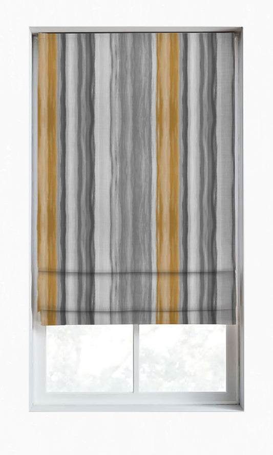 Dimout Striped Window Home Décor Fabric Sample (Grey/ Mustard Yellow)