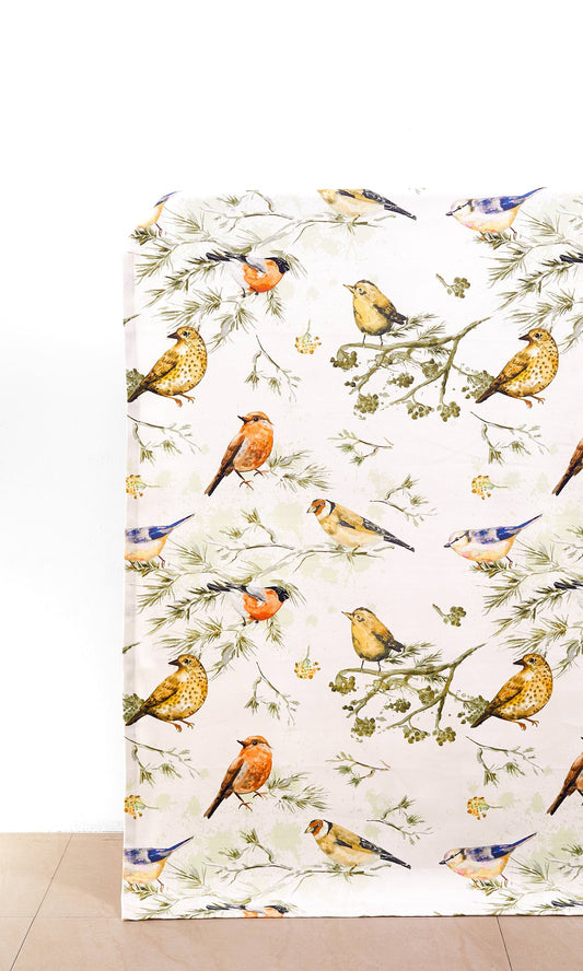 Bird-Print Cotton Drapes (Yellow/ Orange/ White)