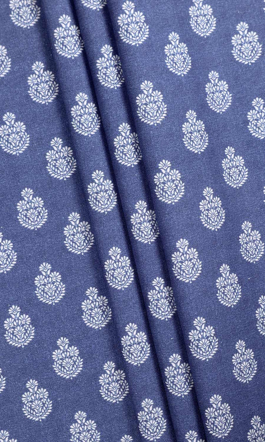 Floral Cotton Curtain Panels (Blue)