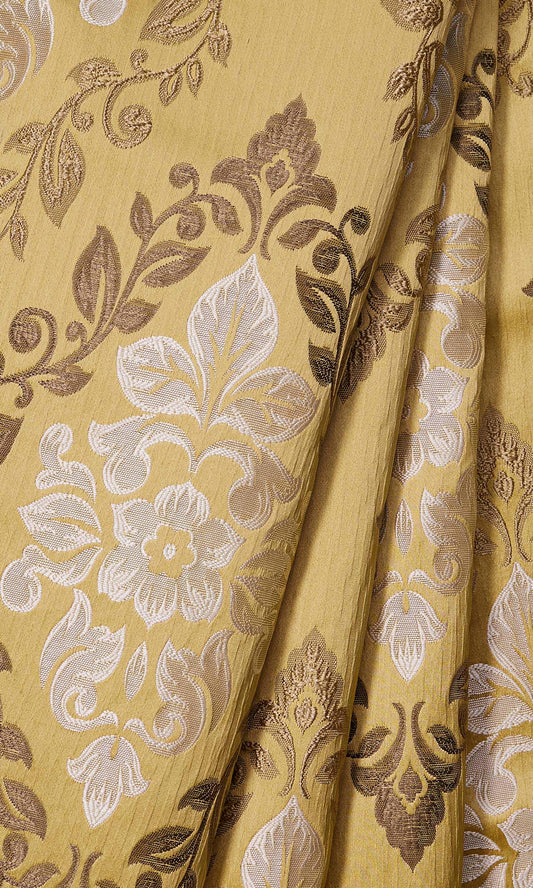 Damask Pattern Window Curtains (Mustard Yellow)