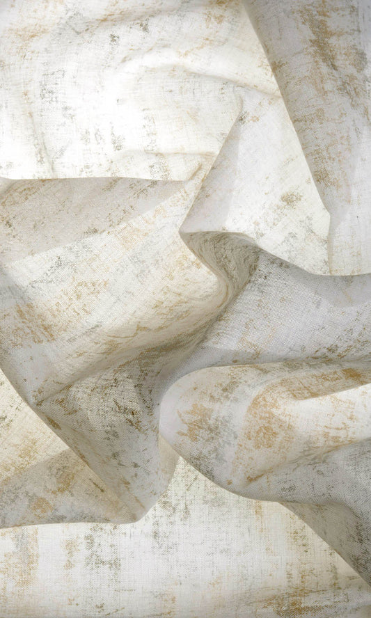 Printed White Sheer Home Décor Fabric Sample (Metallic Golden/ Yellow)