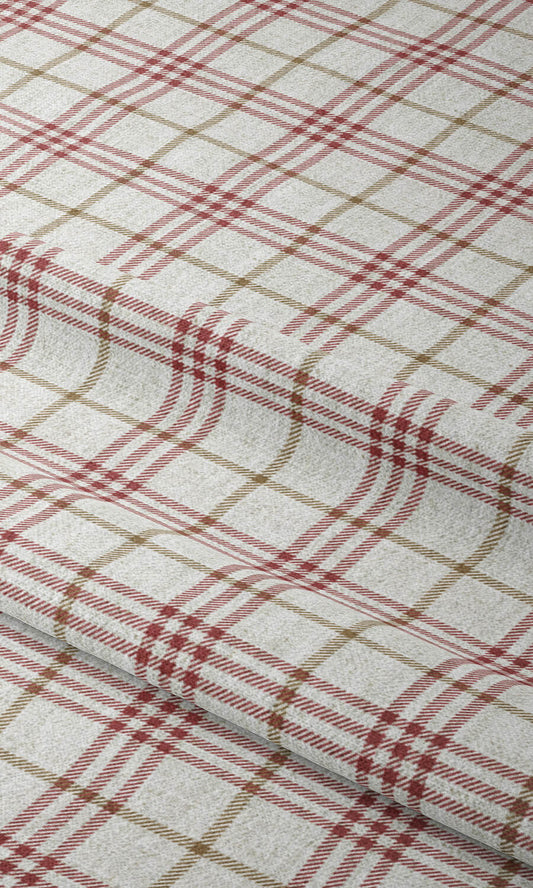 Modern Check Curtains (Linen White/ Red)