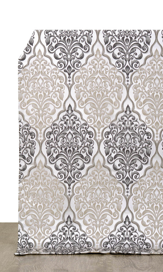 Damask Curtain Panels (Beige/ Black)