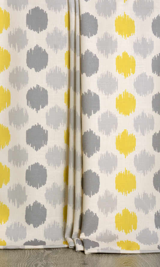 Polka Dot Striped Pattern Curtains (Gray/ Yellow/ White)