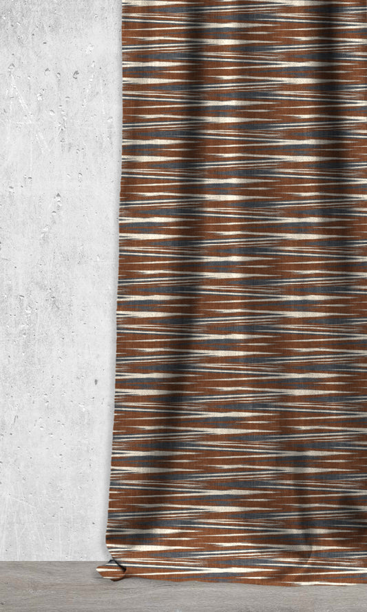 Ikat Custom Home Décor Fabric By the Metre (Rust Orange/ Petrol Blue)