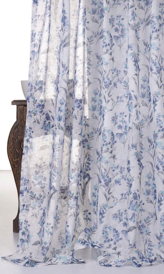 Sheer Floral Print Drapery (Blue/ Grey)