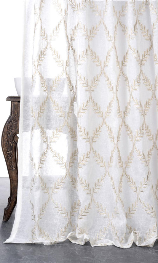 Sheer Floral Embroidered Curtains (White/ Beige)