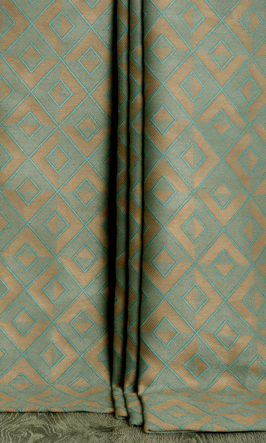 Woven Diamond Patterned Home Décor Fabric Sample (Turquoise Blue/ Brown)