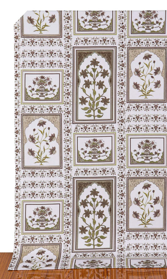 Floral Cotton Curtain Panels (Brown/ Green)