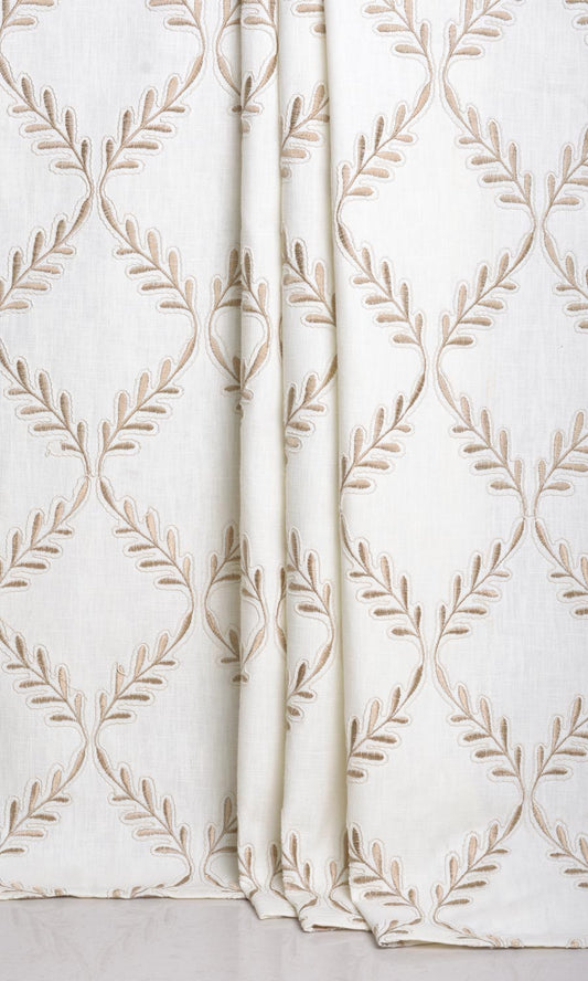 Poly-Linen Embroidered Home Décor Fabric By the Metre (White/ Cream)