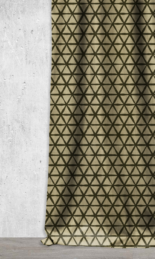 Geometrical Print Drapes (Black/ Khaki Brown)