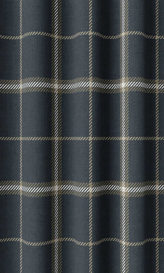 Modern Check Print Home Décor Fabric Sample (Navy Blue/ Brown)