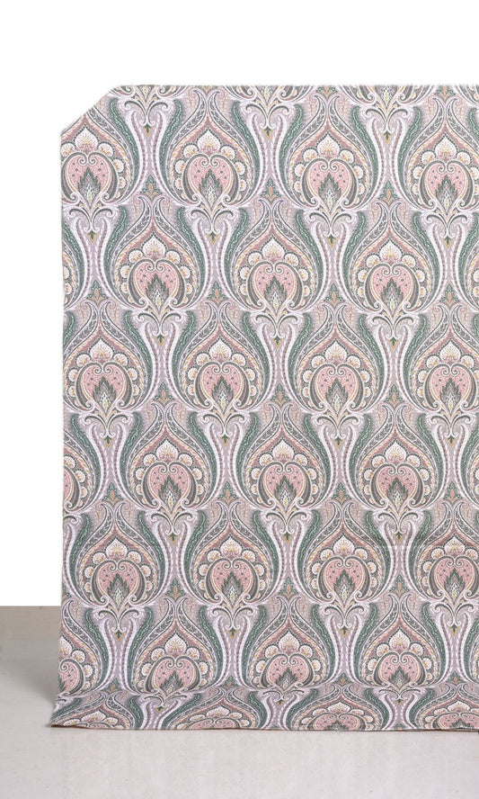 Floral Damask Window Drapes (Pink/ Green/ Grey)