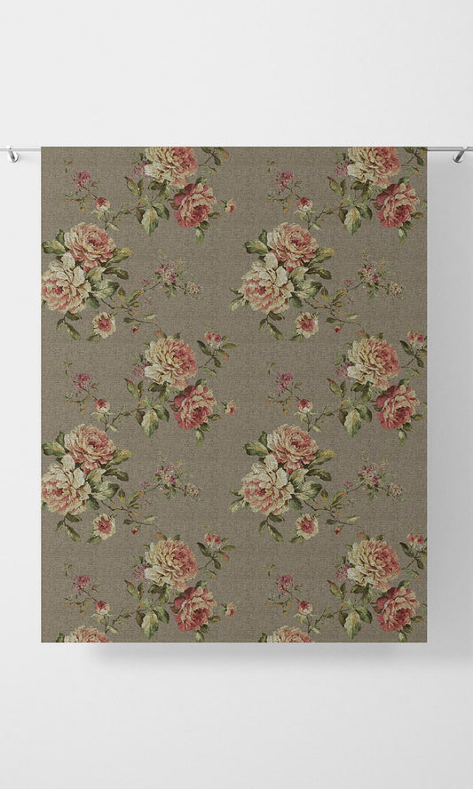 Floral Country Home Décor Fabric Sample (Grey/ Green/ Pink)