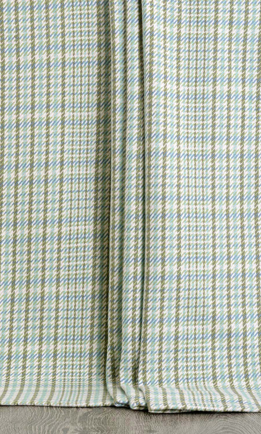 Houndstooth Cotton Drapes (Green/ Blue/ Aqua/ White)