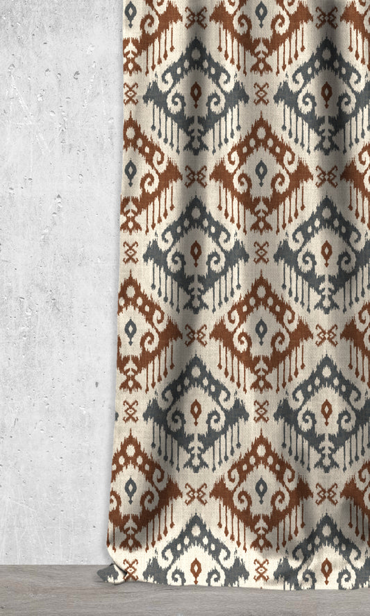 Ikat Print Home Décor Fabric Sample (Rust Orange/ Petrol Blue)