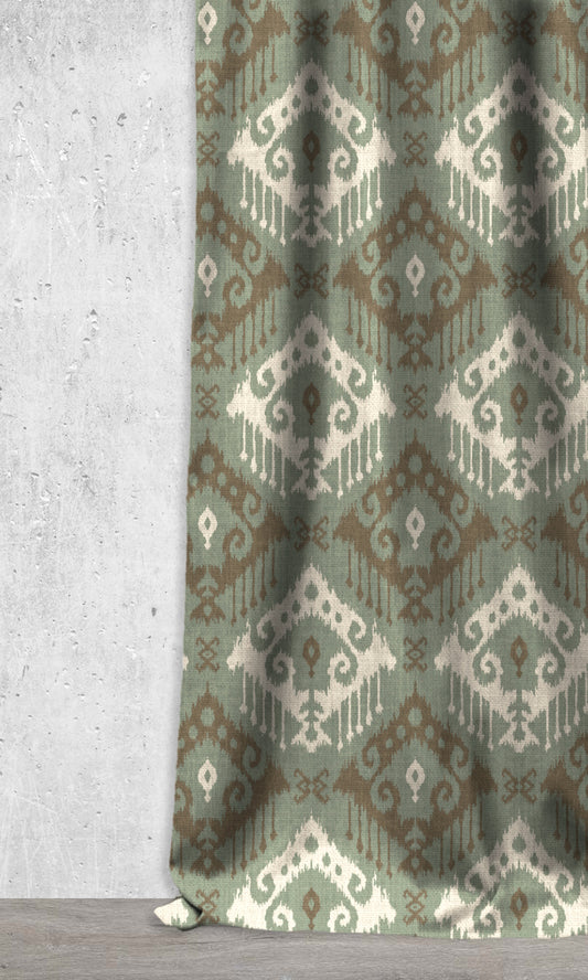 Ikat Print Home Décor Fabric By the Metre (Olive Green/ Pale Turquoise)