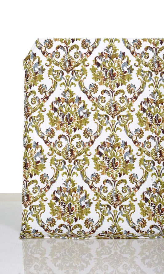 Damask Print Drapes (Yellow/ Green/ Brown)