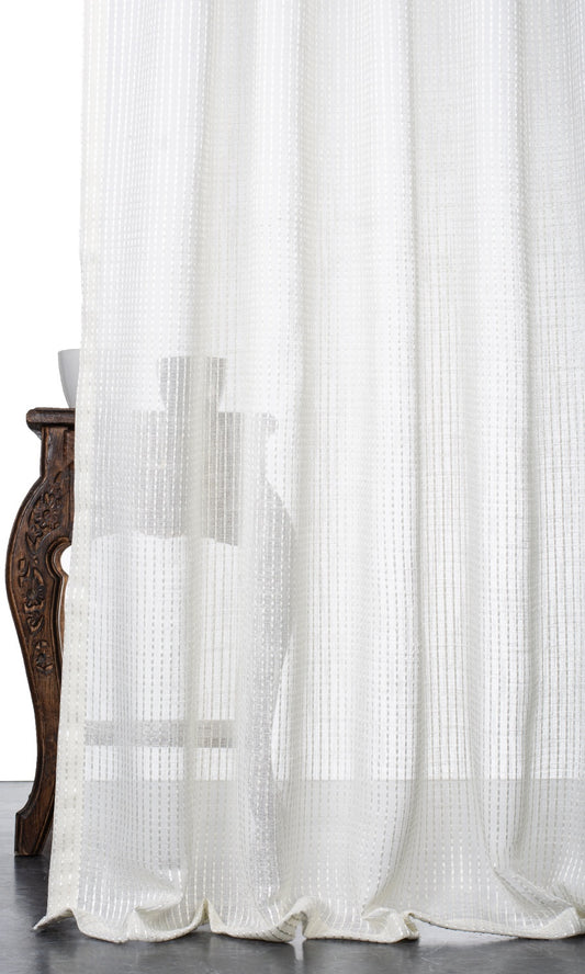 Embroidered Striped Sheer Home Décor Fabric By the Metre (Pearl White)