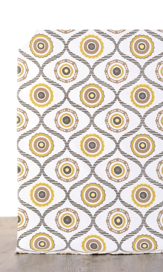 Printed Cotton Drapery (Ocher Yellow/ Gray/ Brown)