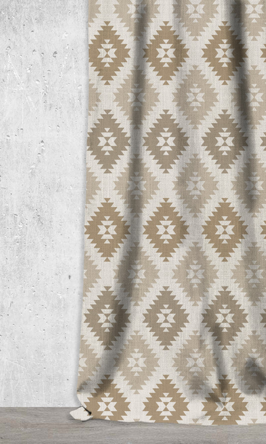 Geometric Print Home Décor Fabric Sample (Ivory/ Brown)