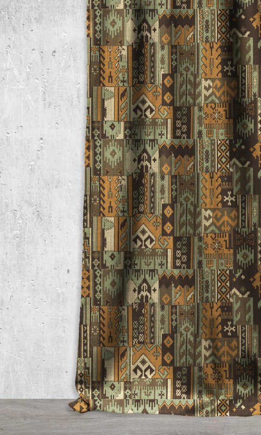 Made-to-Order Home Décor Fabric Sample (Green/ Coffee Brown/ Gold)