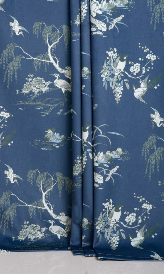 Chinoiserie Toile Velvet Home Décor Fabric By the Metre (Navy Blue)