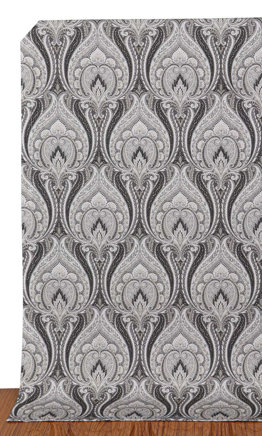 Floral Damask Drapery (Grey/ Charcoal)