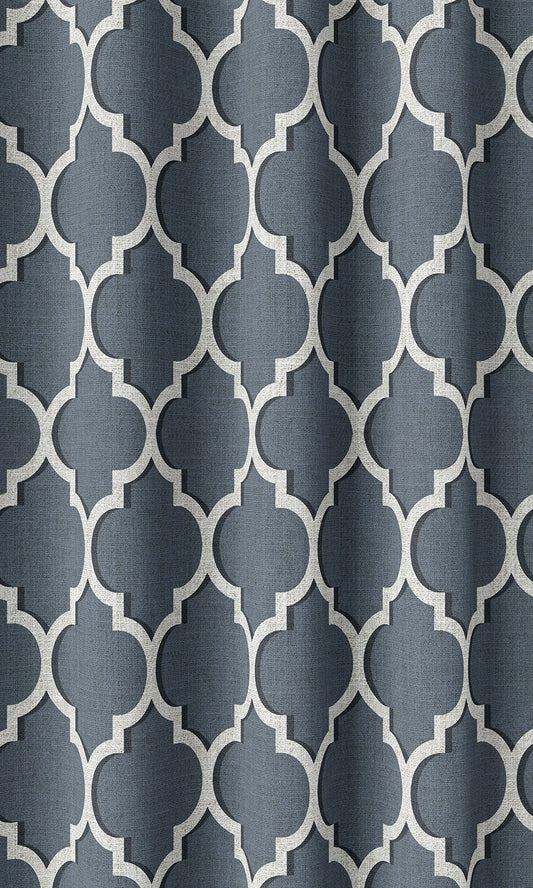 Trellis Tile Print Curtains (Petrol Blue/ White)