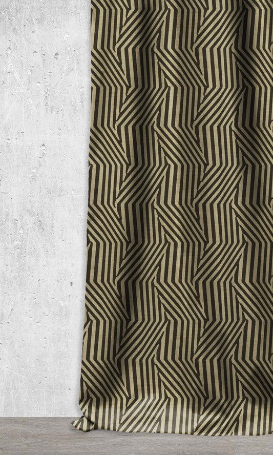 Modern Geo Print Custom Curtains (Black/ Khaki Brown)