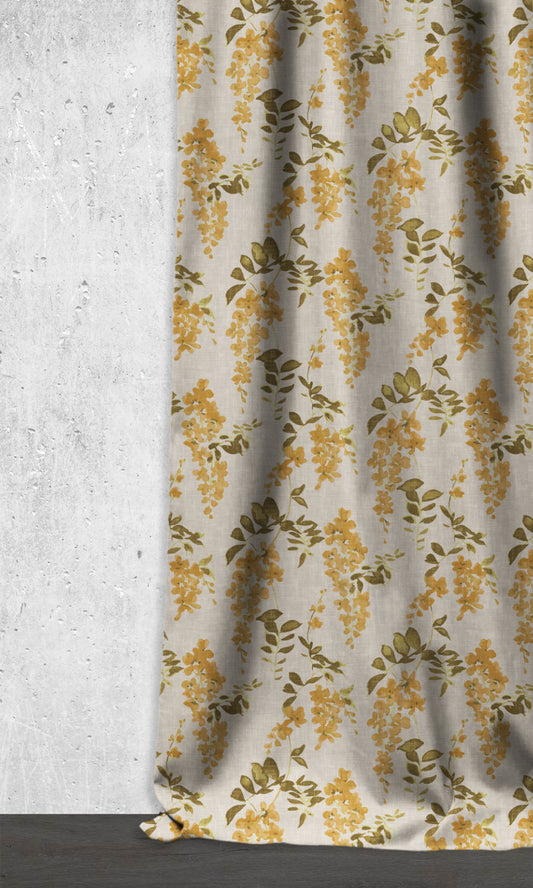 Dimout Floral Home Décor Fabric Sample (Honey Yellow/ Grey)