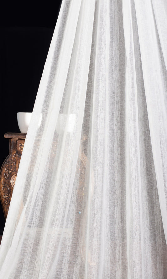 Textured Striped Sheer Window Curtains (White)