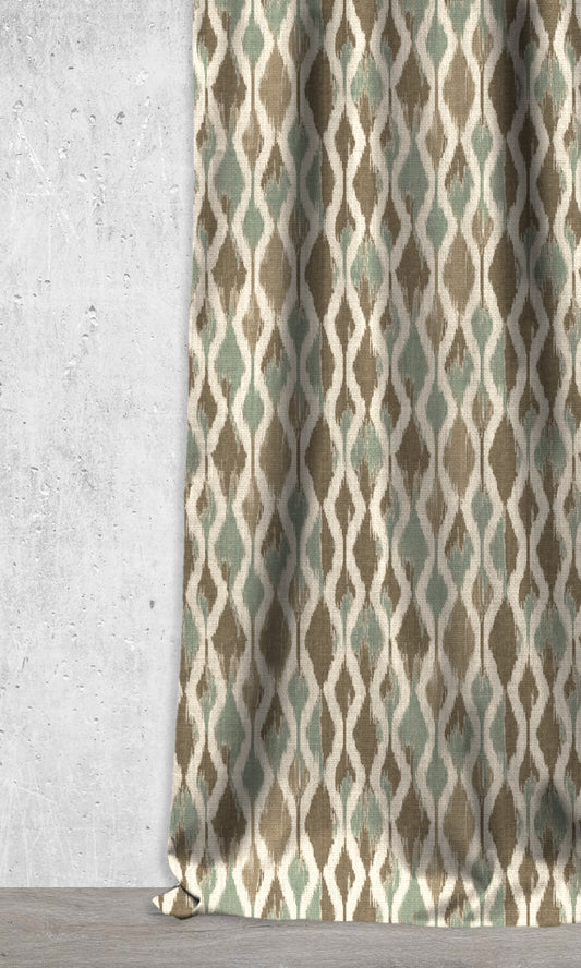 Ogee Patterned Ikat Home Décor Fabric Sample (Olive Green/ Turquoise)