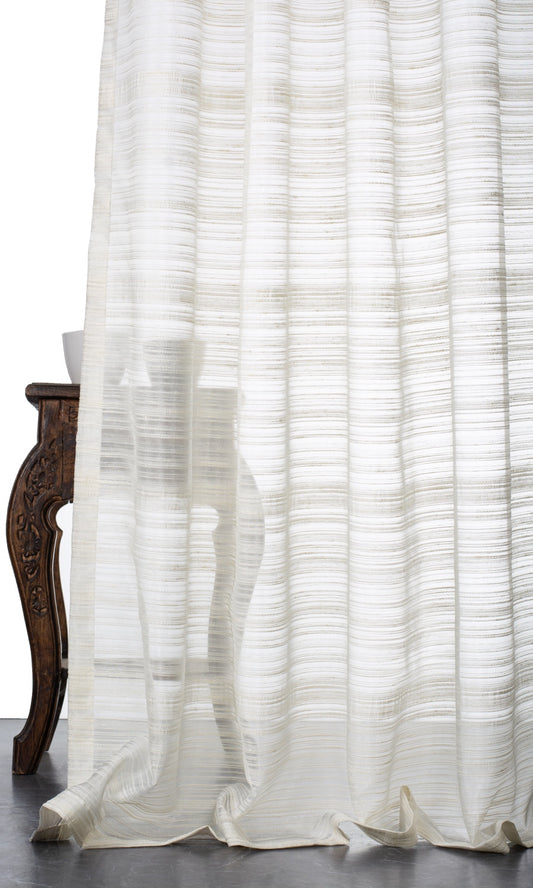 Striped Sheer Home Décor Fabric By the Metre (Ivory/ Cream)