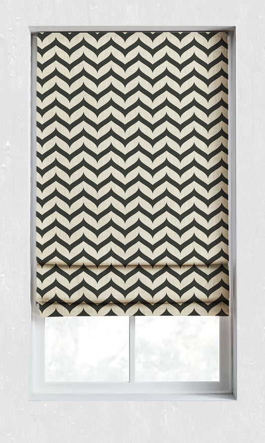 Geo Print Window Curtains/ Drapes (Black/ Ivory)