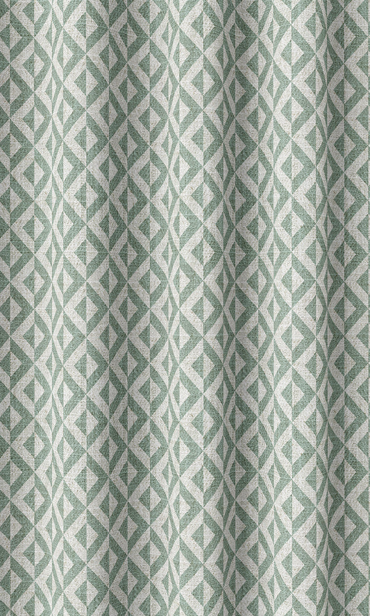 Geometric Print Drapery (Duck Egg Blue/ White)