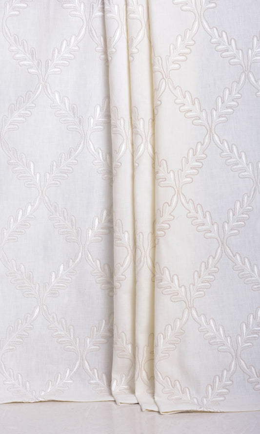 Poly-Linen Embroidered Curtains (White/ Cream)