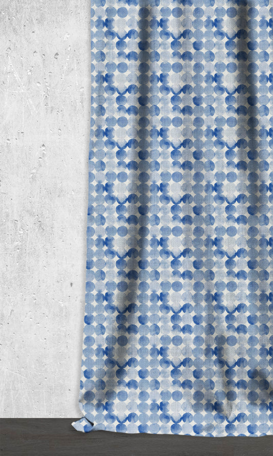 Printed Curtains/ Draperies (Eggshell White/ Blue)