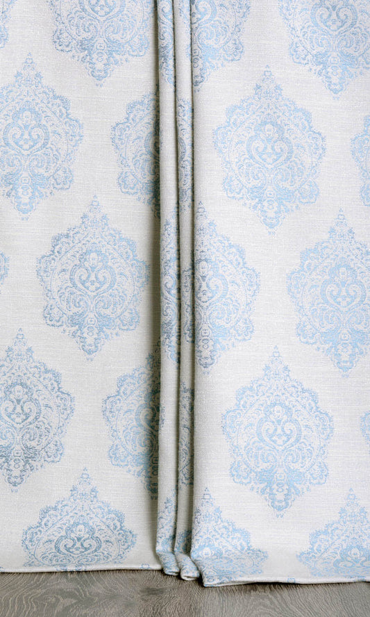 Custom Length Window Curtains/ Drapery (White/ Blue)