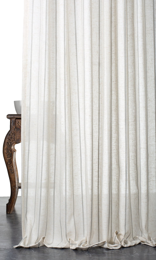 Striped Sheer Drapes (Warm White/ Gray)