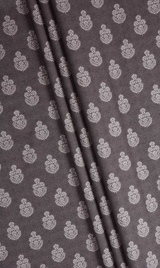 Floral Cotton Curtains (Charcoal Grey)