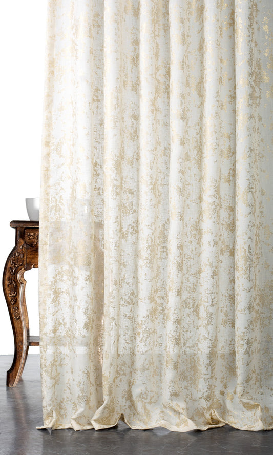 Abstract Semi-Sheer Home Décor Fabric By the Metre (White/ Golden)