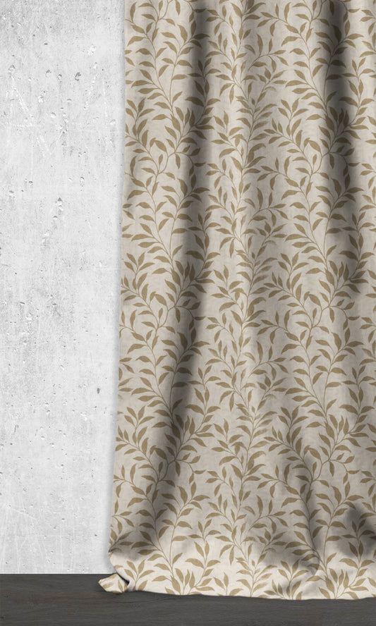 Dimout Floral Home Décor Fabric By the Metre (Eggshell White/ Brown)