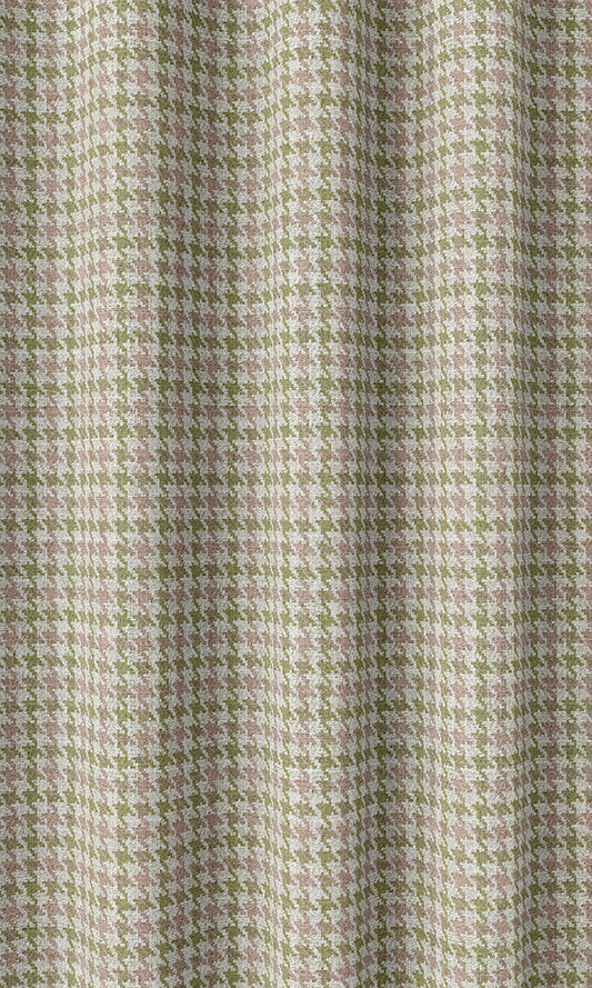 Houndstooth Patterned Home Décor Fabric By the Metre (Green & Pink)